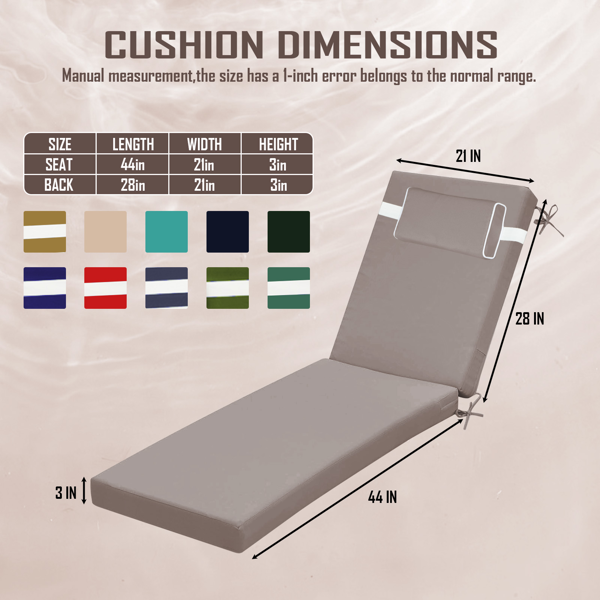 Waterproof Outdoor Chaise Lounge Cushion - 72x21x3 In.