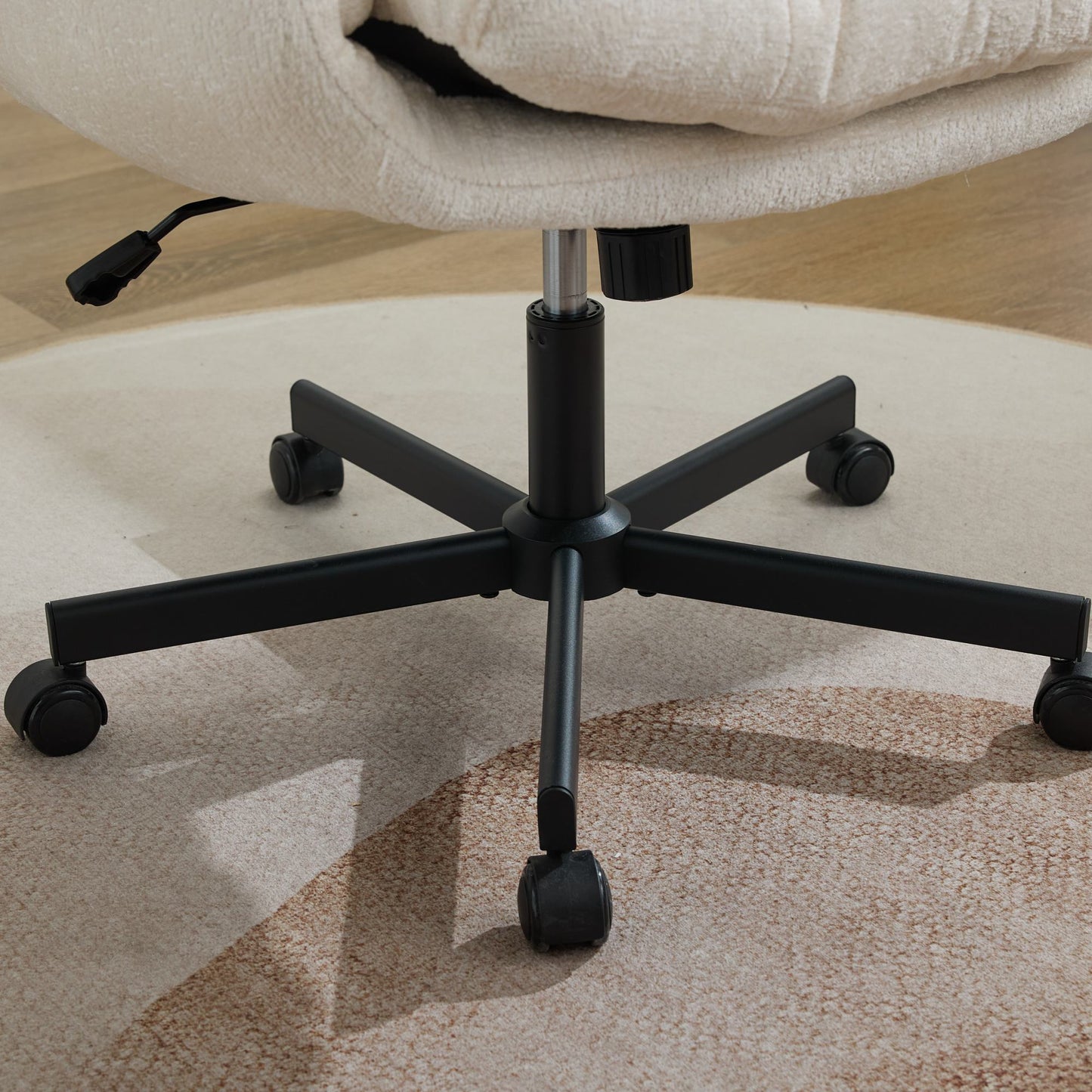 Chenille Swivel Office Chair - Height Adjustable with Armrests - Beige