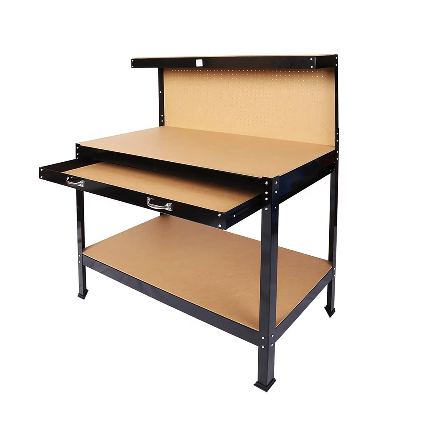63" Tool Cabinet Workbench Storage with Drawer & Pegboard - Black