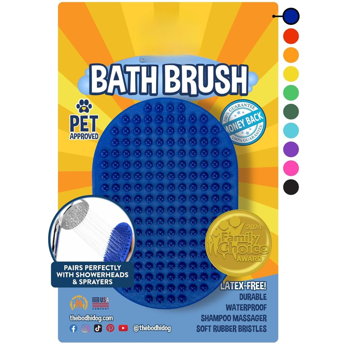 Dog Shampoo Brush Pet Grooming Bath Supplies for Long & Short Hair - Blue