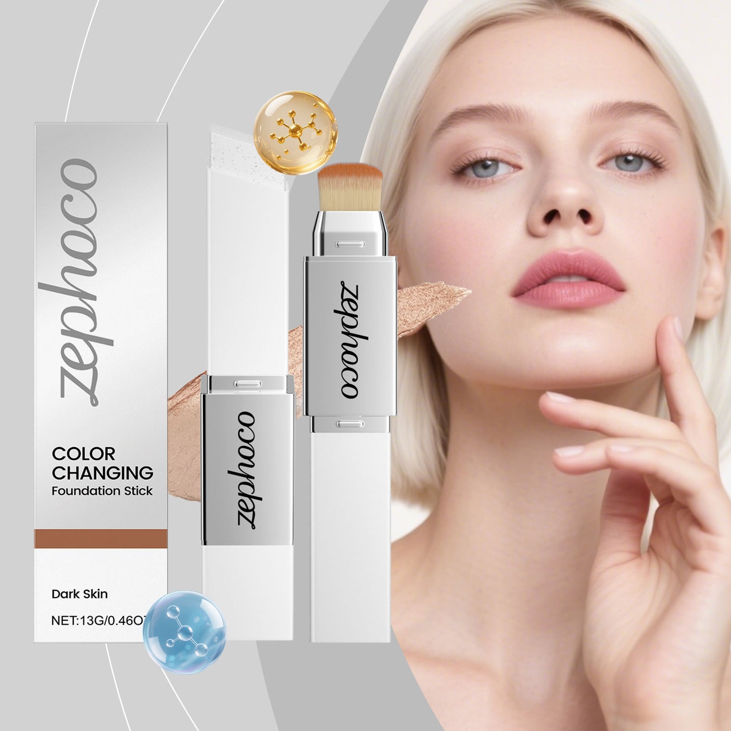 Color-Changing Foundation Stick for Deep Skin Tones - 13g Face Makeup