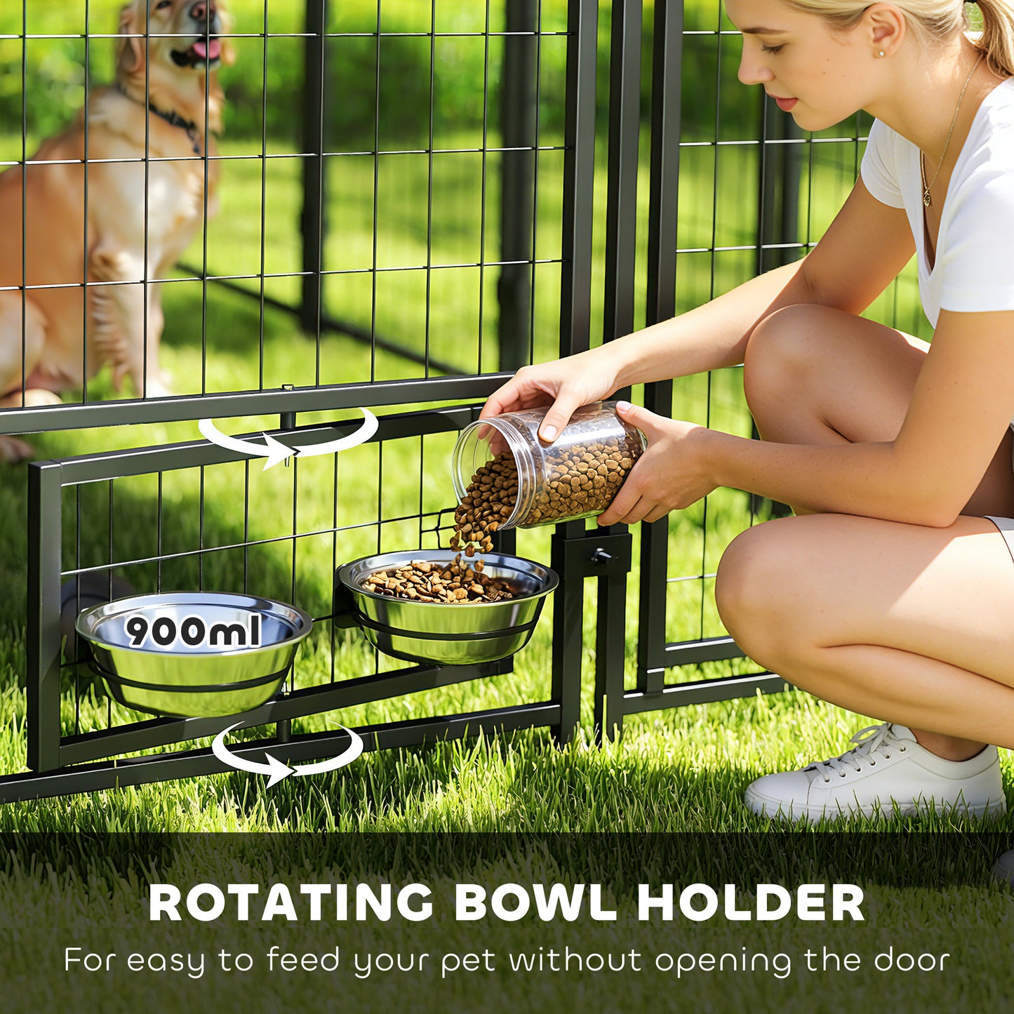 Outdoor Dog Kennel - Large Steel Pet Run with Cover, Lockable Gate