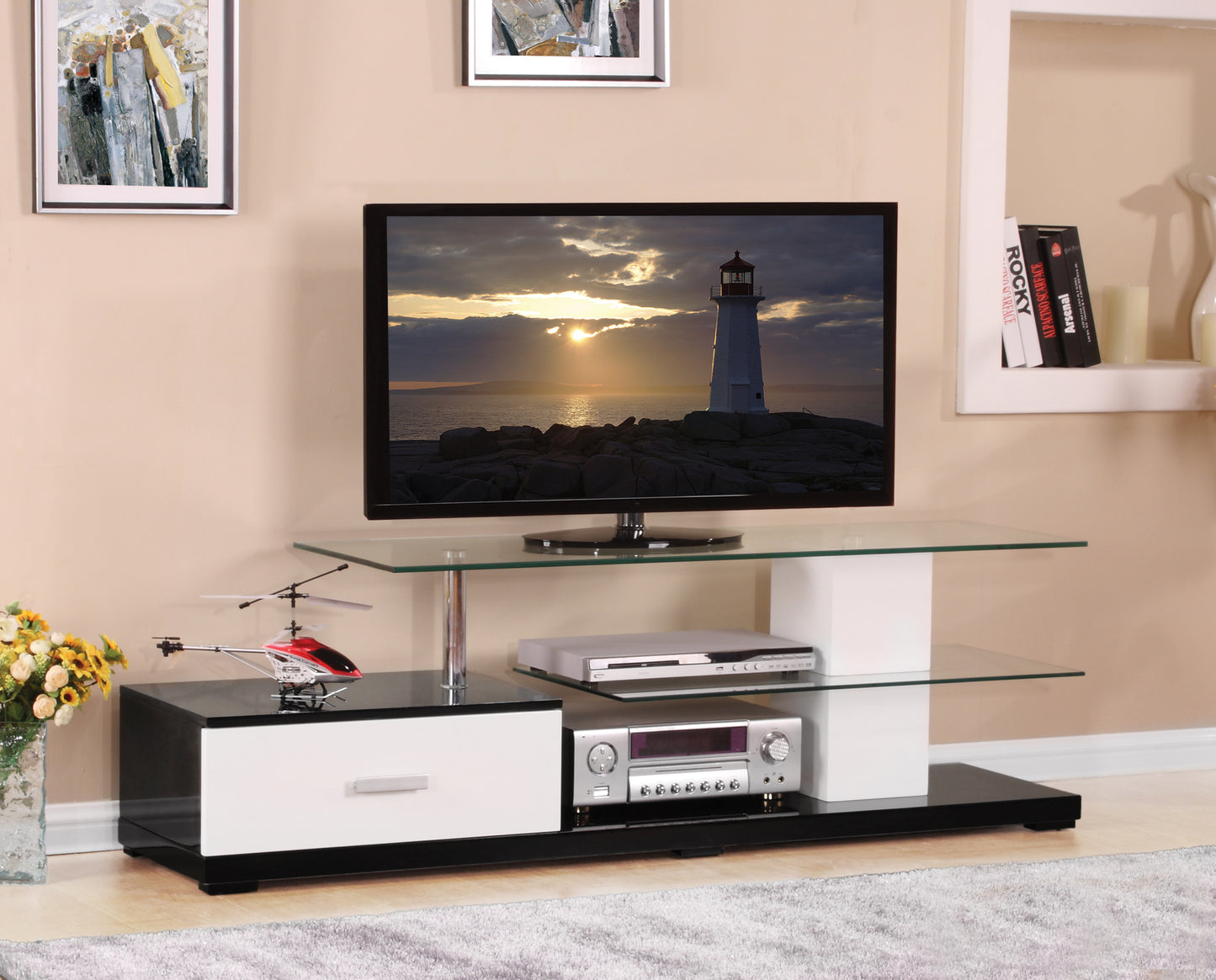 Ivana White & Black Finish TV Stand for 60" TVs