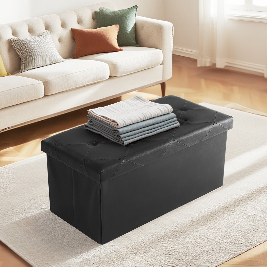 Foldable Storage Ottoman Bench 43in, Foot Rest Stool, Synthetic