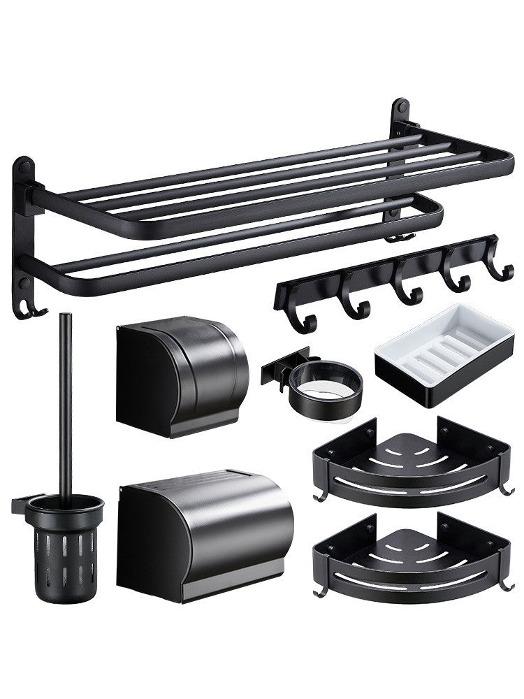 Wall-Mounted Towel Rack Bathroom Shelf No-Punch Installation Black 40cm/50cm