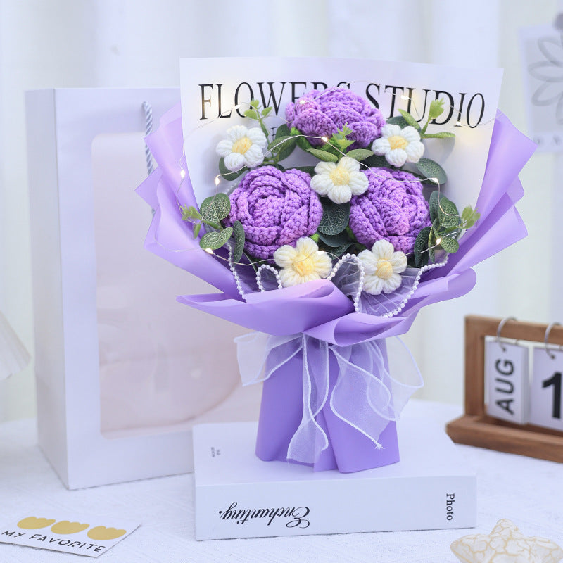 Artificial Flower Bouquet for Gift and Decoration - Knitted Floral Arrangement