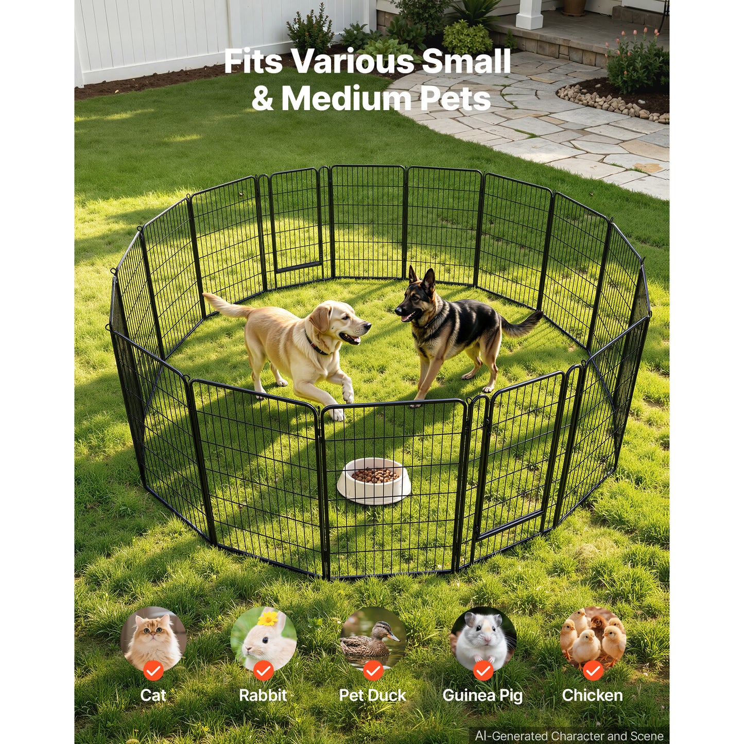 40 Inch Foldable Metal Dog Playpen with Door - Indoor Outdoor Pet Fence, Heavy Duty Exercise Pen for Large & Small Dogs and Cats