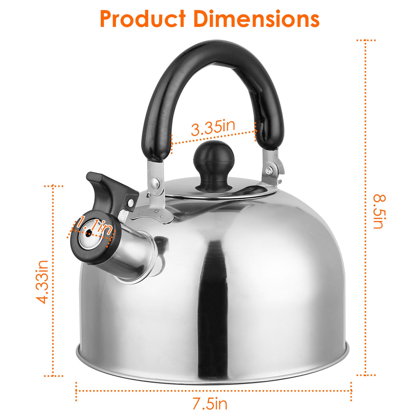 2.1 Quart Stainless Steel Whistling Tea Kettle - Silver