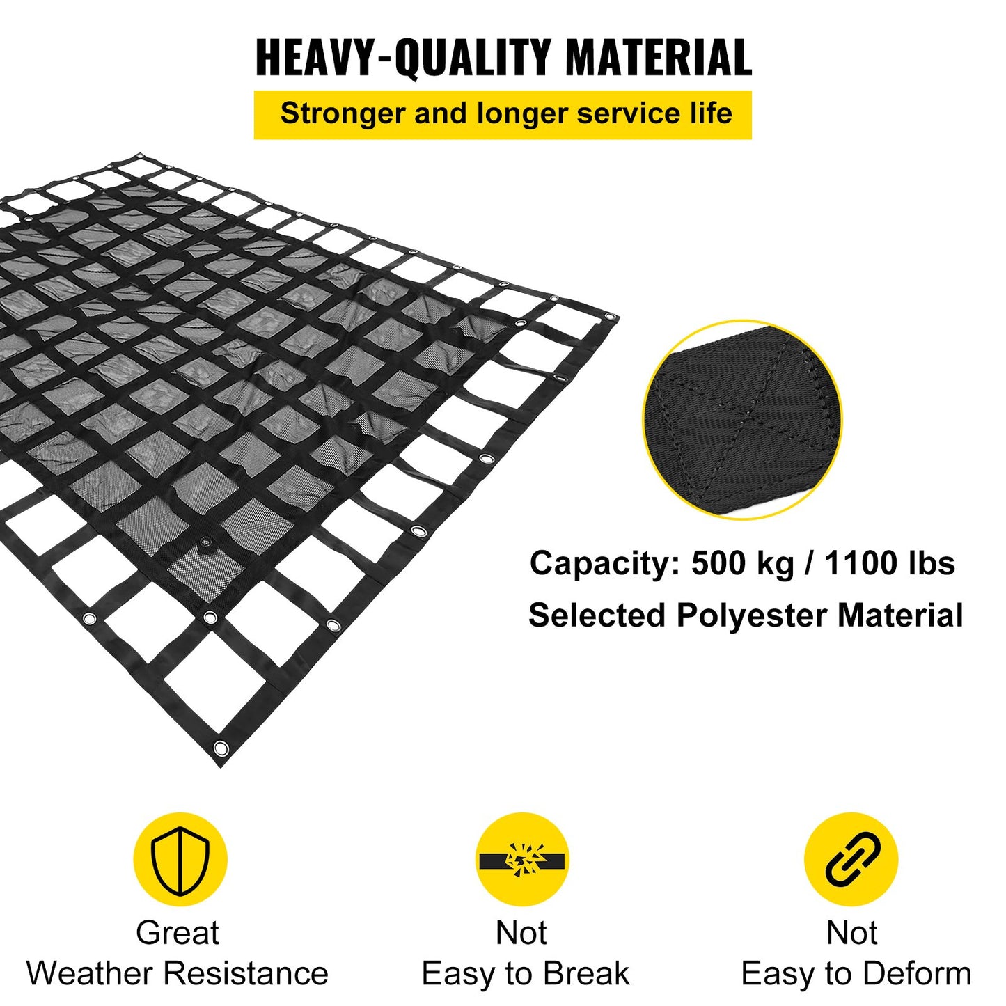 8' x 6.7' Heavy Duty Cargo Net for Pickup Truck Bed with Mesh Black