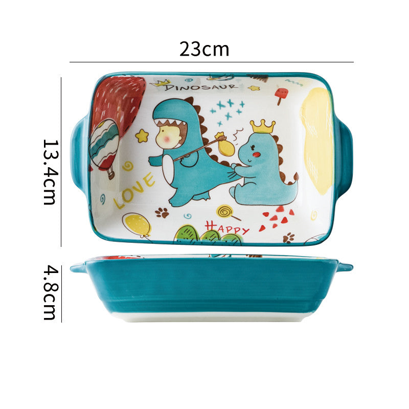 Cartoon Ceramic Dish Set with Dinosaur Pattern - Kitchen Tableware Collection