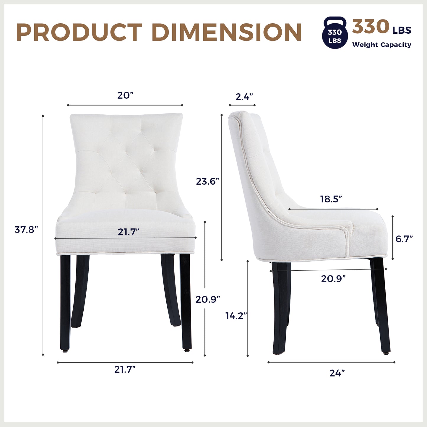 Modern Tufted Dining Chairs - Set of 2 Linen Upholstery Beige