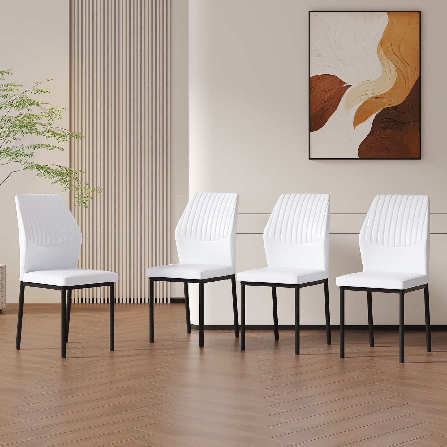 4-piece Set Of White And Black Light Luxury PU Dining Chairs