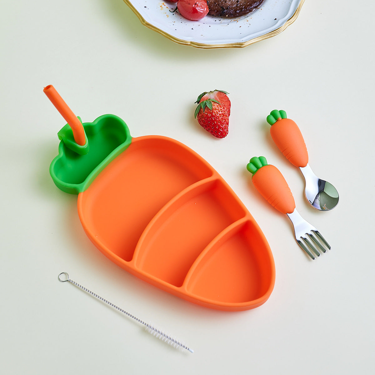 Children's Silicone Dining Plate Set with Suction Cups & Utensils - Cute Baby Tableware