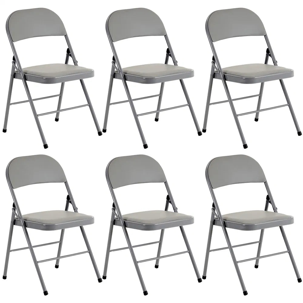 6-Pack Foldable Gray Chairs - Comfortable PVC & Iron Frame