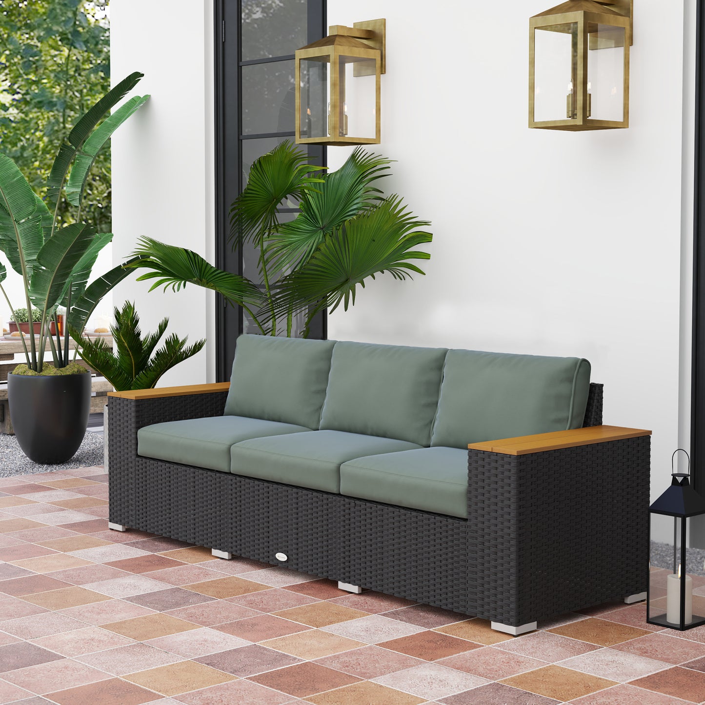3-Seat Outdoor Sofa - PE Wicker Couch with 4" Cushions, Dark Gray
