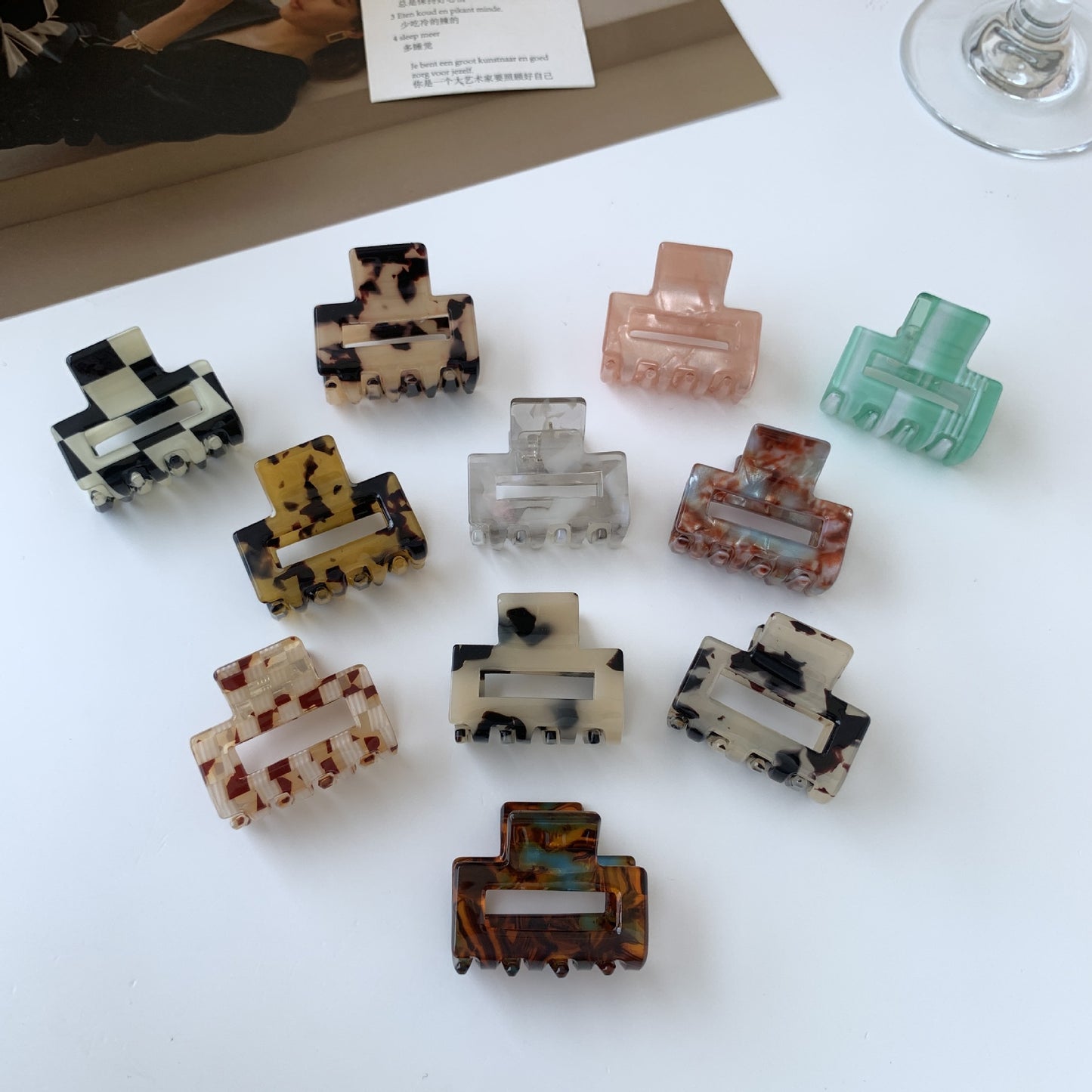 Small Leopard Print Hair Clip Women Checkered Square Hairpin Fashion Accessory