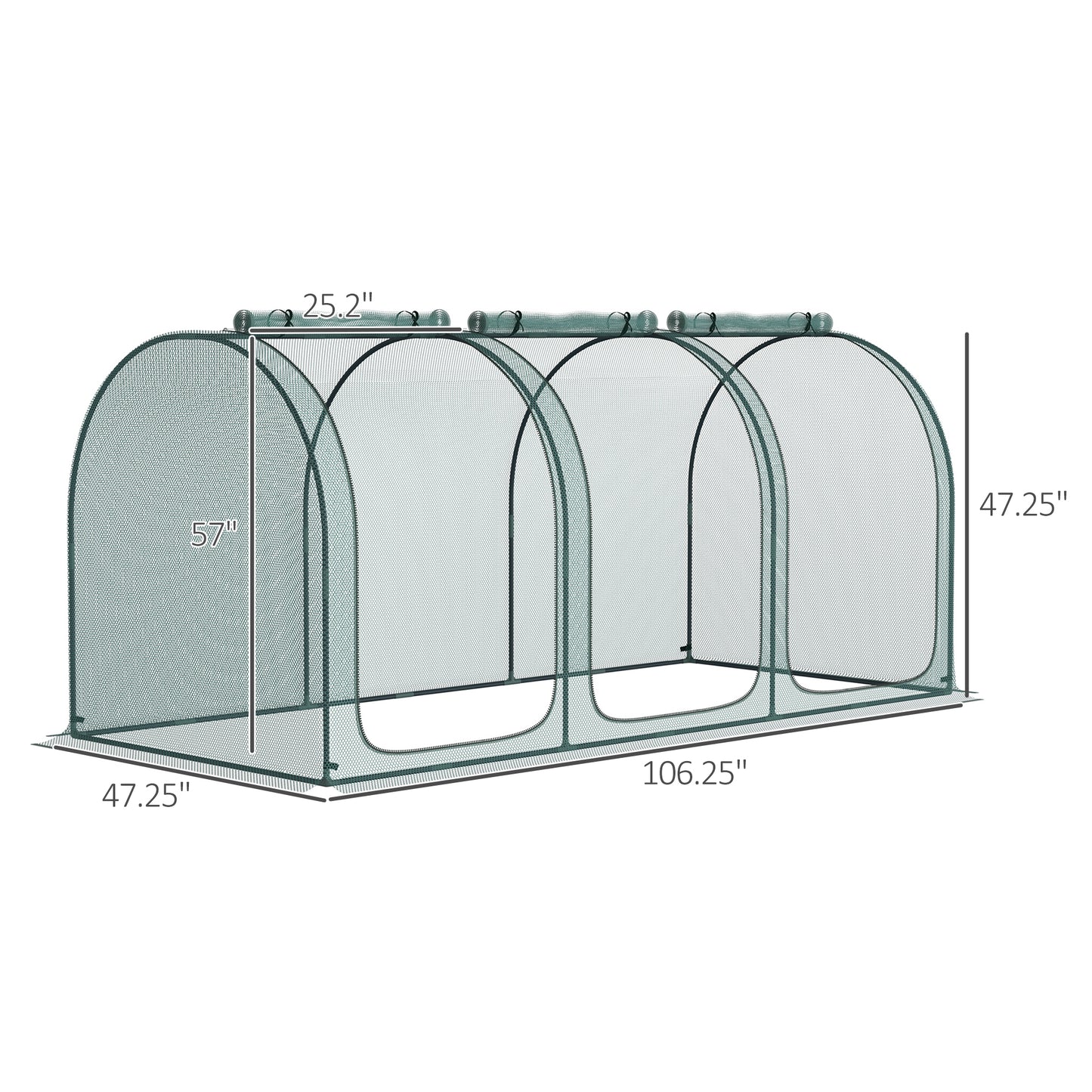 Garden Crop Cage with Zippered Doors and Ground Stakes, 9x4 ft Green