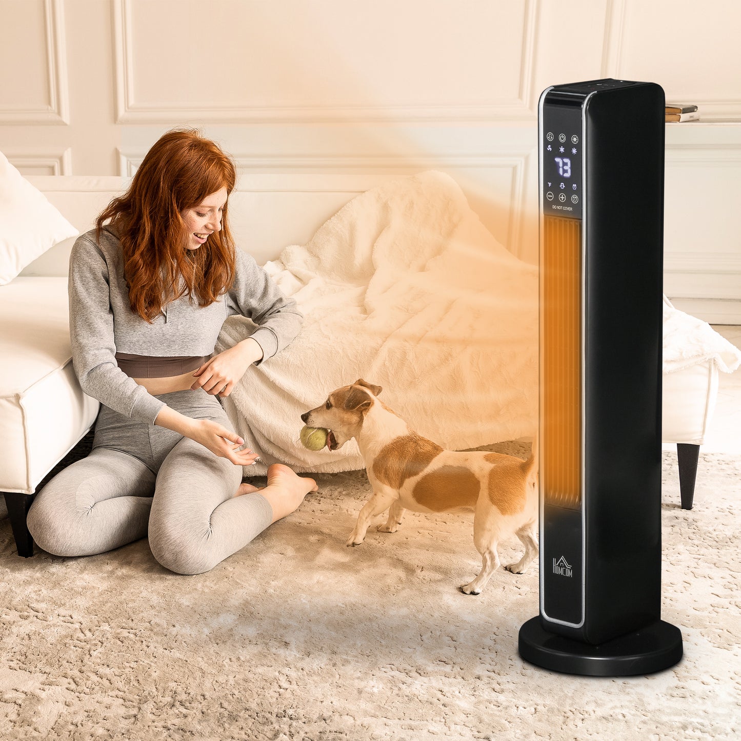 Portable Electric Tower Space Heater with Remote, 750W/1500W, Oscillating, Timer - Black