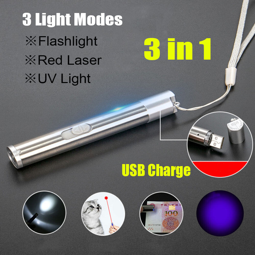 Rechargeable 3-in-1 Laser Pointer UV Flashlight Cat Dog Toy