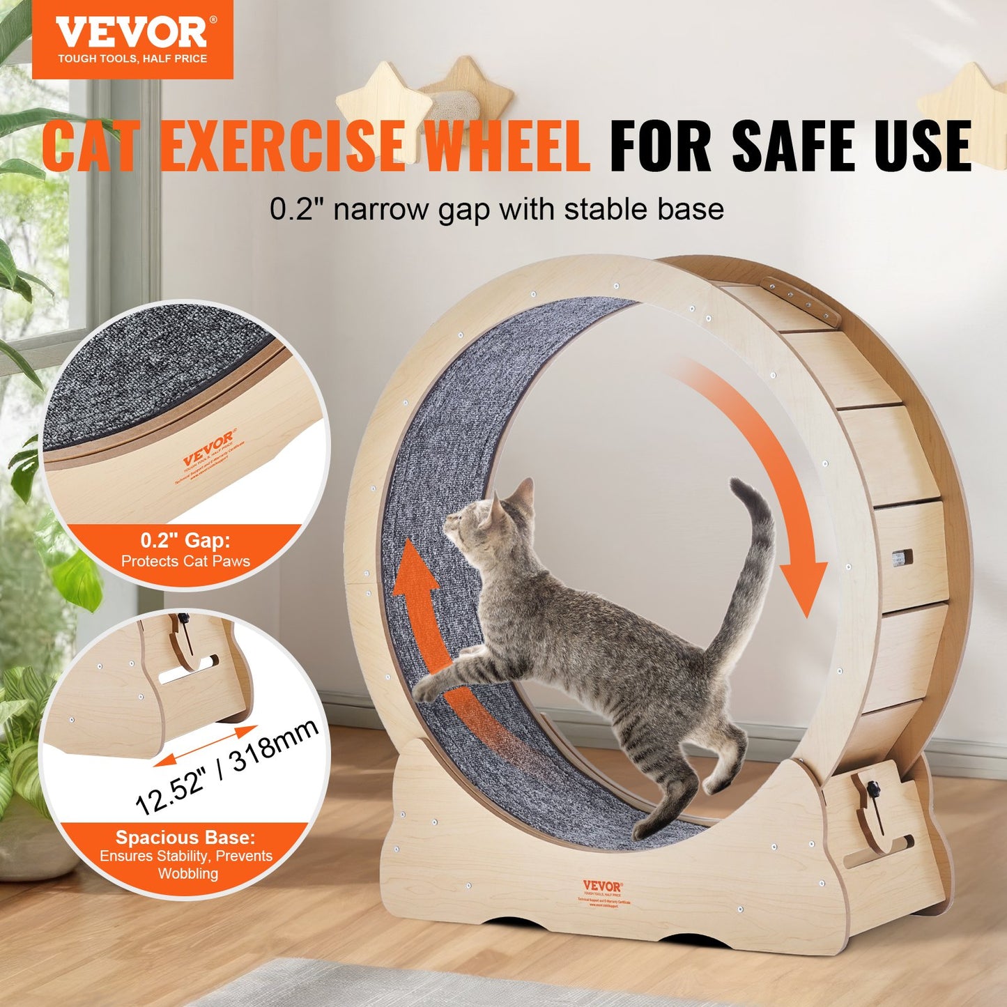 Large Indoor Cat Exercise Wheel 35.8 Inch Wooden Treadmill for Felines