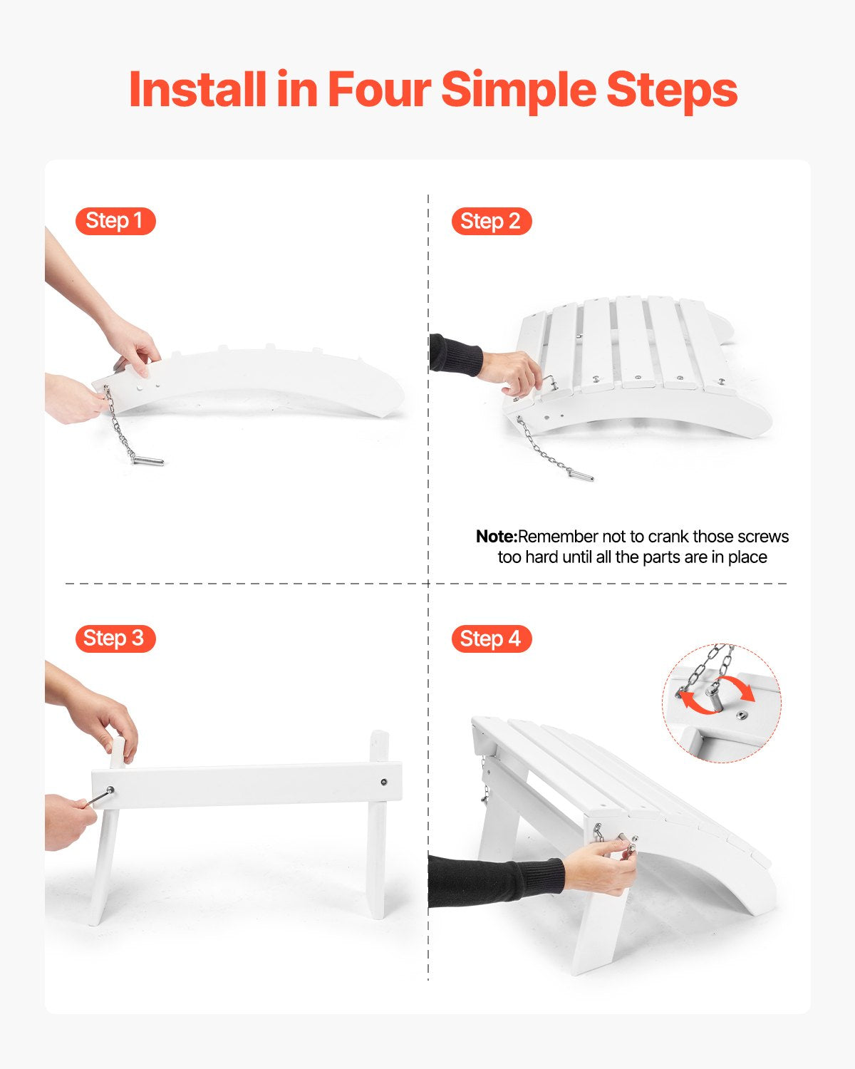 Outdoor Adirondack Ottoman Foldable Patio Footrest - White