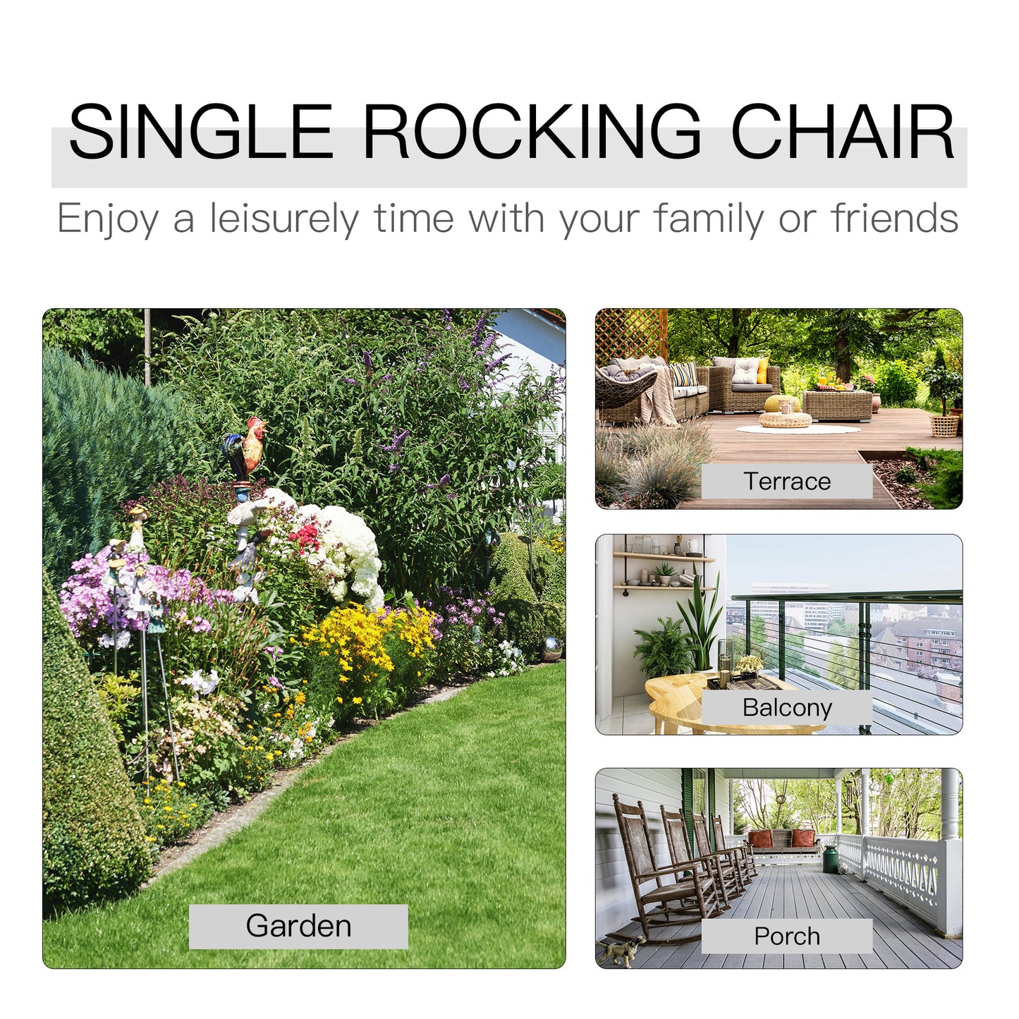 Wooden Adirondack Rocking Chair - Carbonized Outdoor Seating