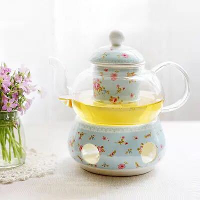 European Glass Fruit Tea Teapot with Candle Heating - Bone China, Heat-Resistant