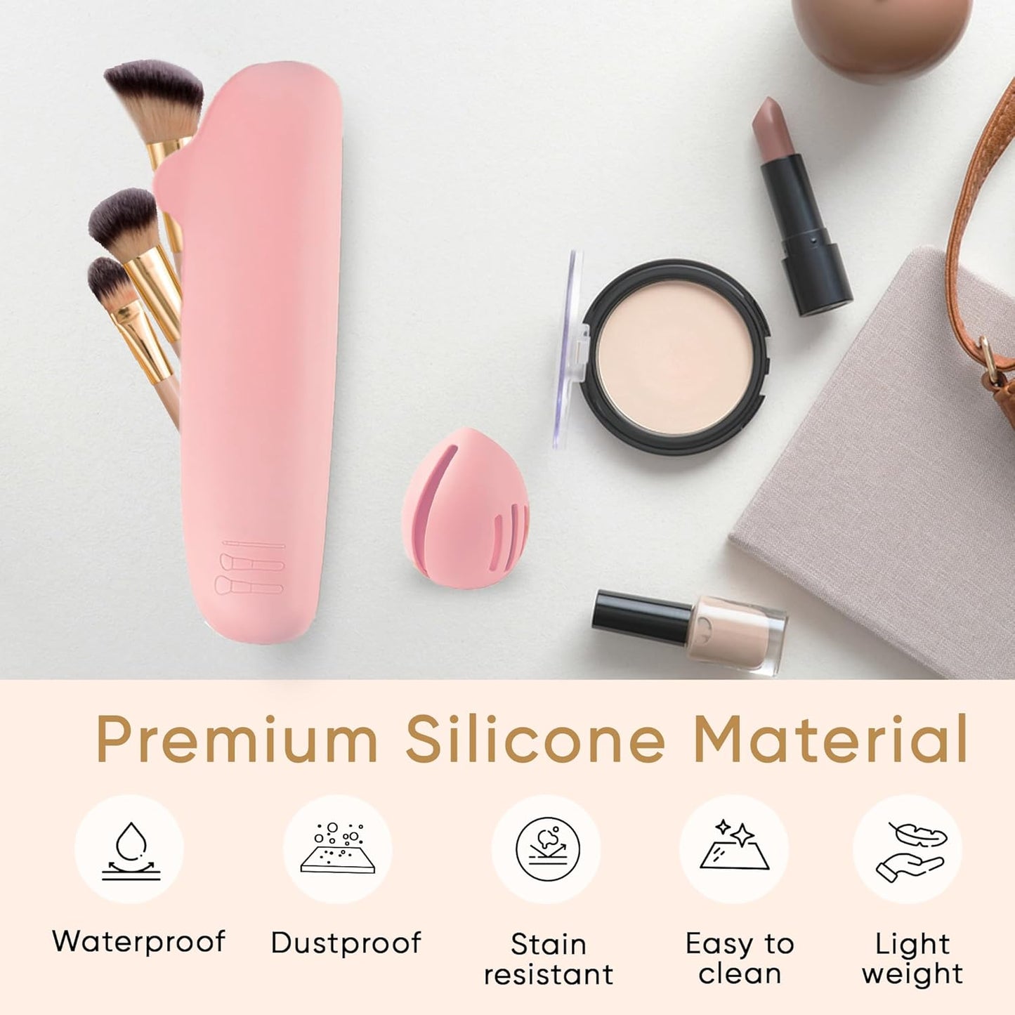 Travel Makeup Brush Holder, Beauty Blender Holder ,Silicone Make Up