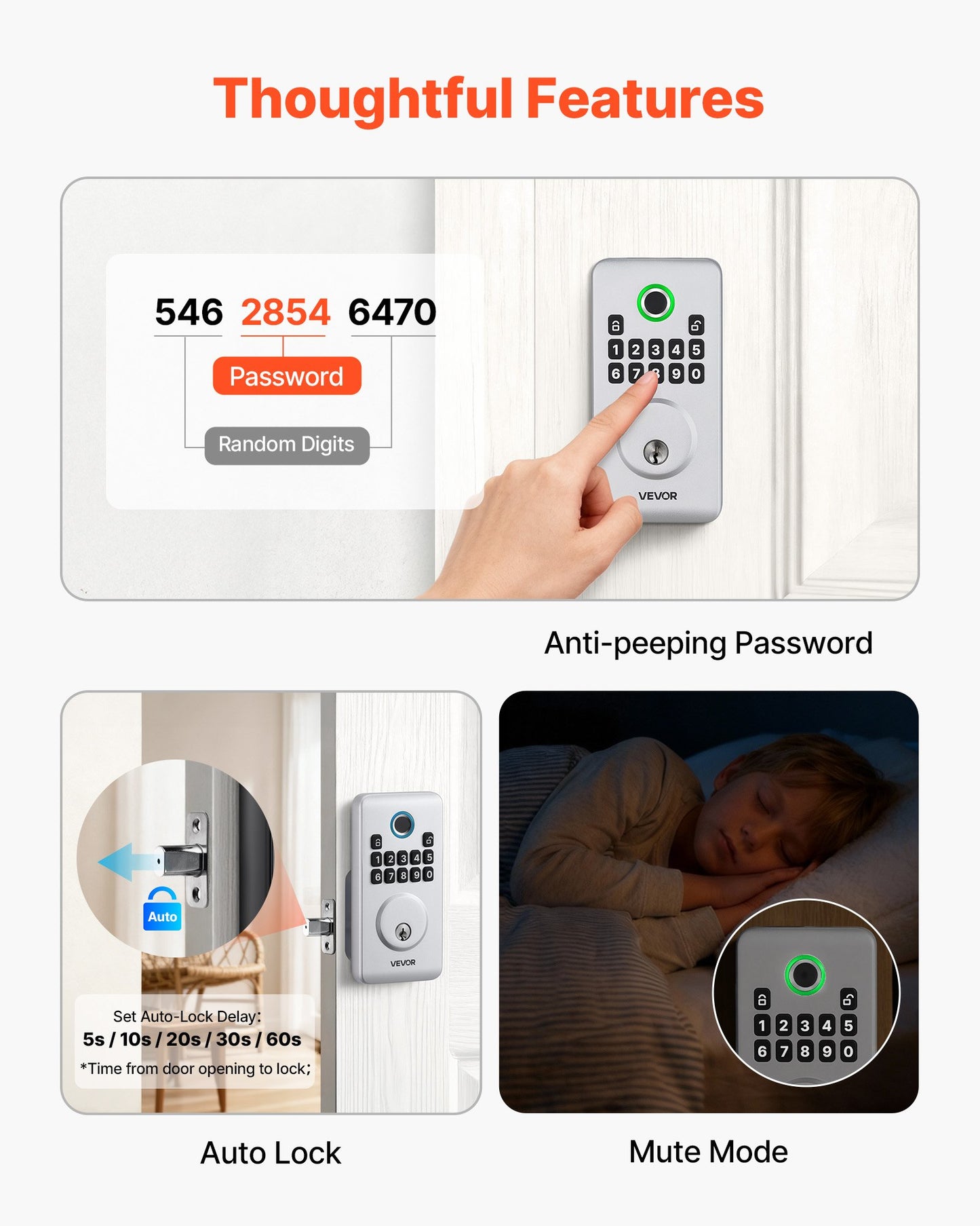 Biometric Fingerprint Door Lock with Keyless Entry and Auto Locking - Silver