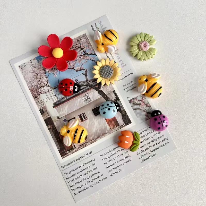 Cartoon Flower Refrigerator Magnets Set - 10 Resin Magnet Decor
