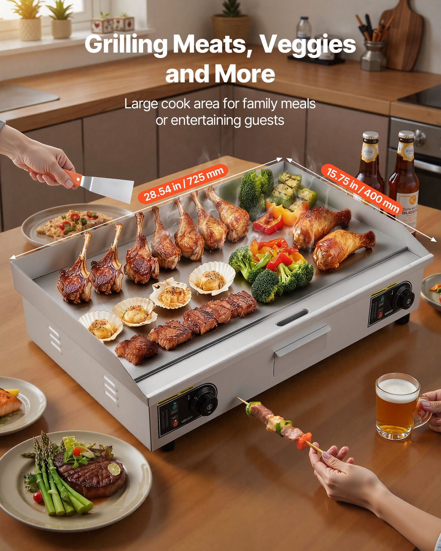 Electric Griddle 28.5x15.75in 2800W Stainless Steel Flat Top Grill for Steak Pancakes