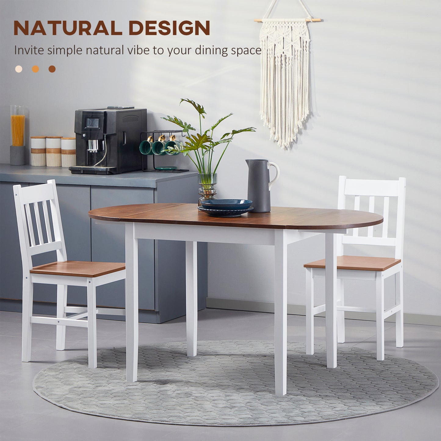 55" Drop Leaf Kitchen Table - Brown Pinewood for Small Spaces