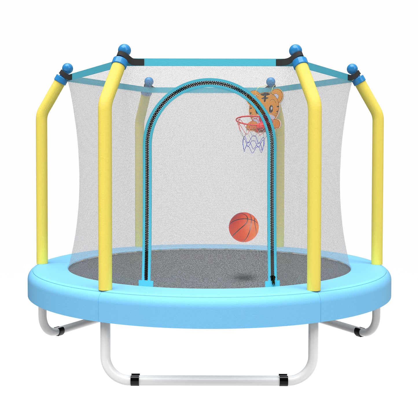55-Inch Kids Trampoline with Basketball Hoop - Blue