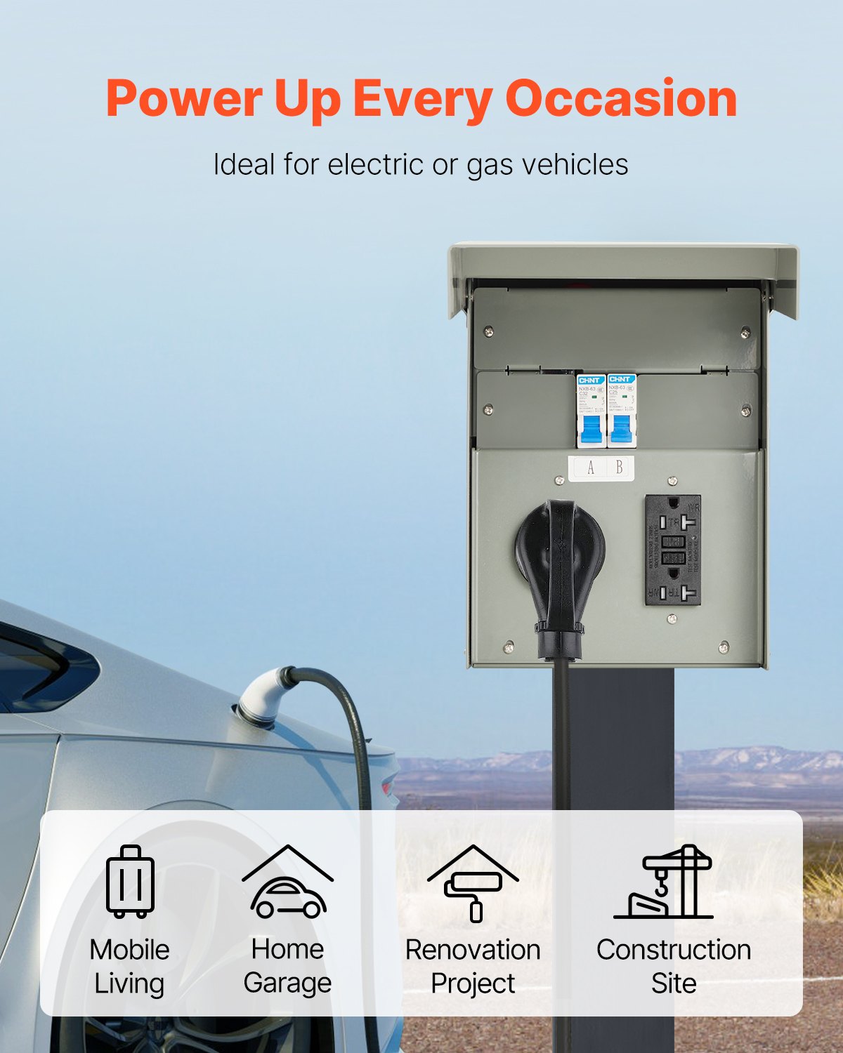 Temporary Power Outlet Panel for RV, 20/30 Amp Electrical Box, Grey