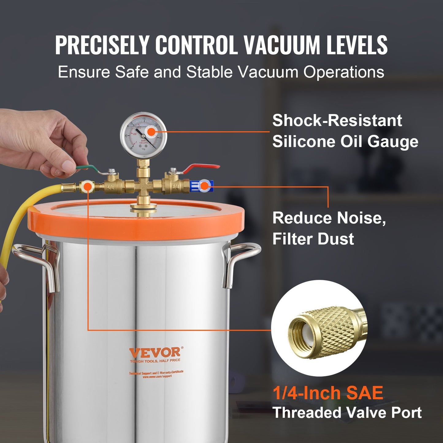 5 Gallon Vacuum Chamber with Tempered Glass Lid - Stainless Steel Degassing Tool