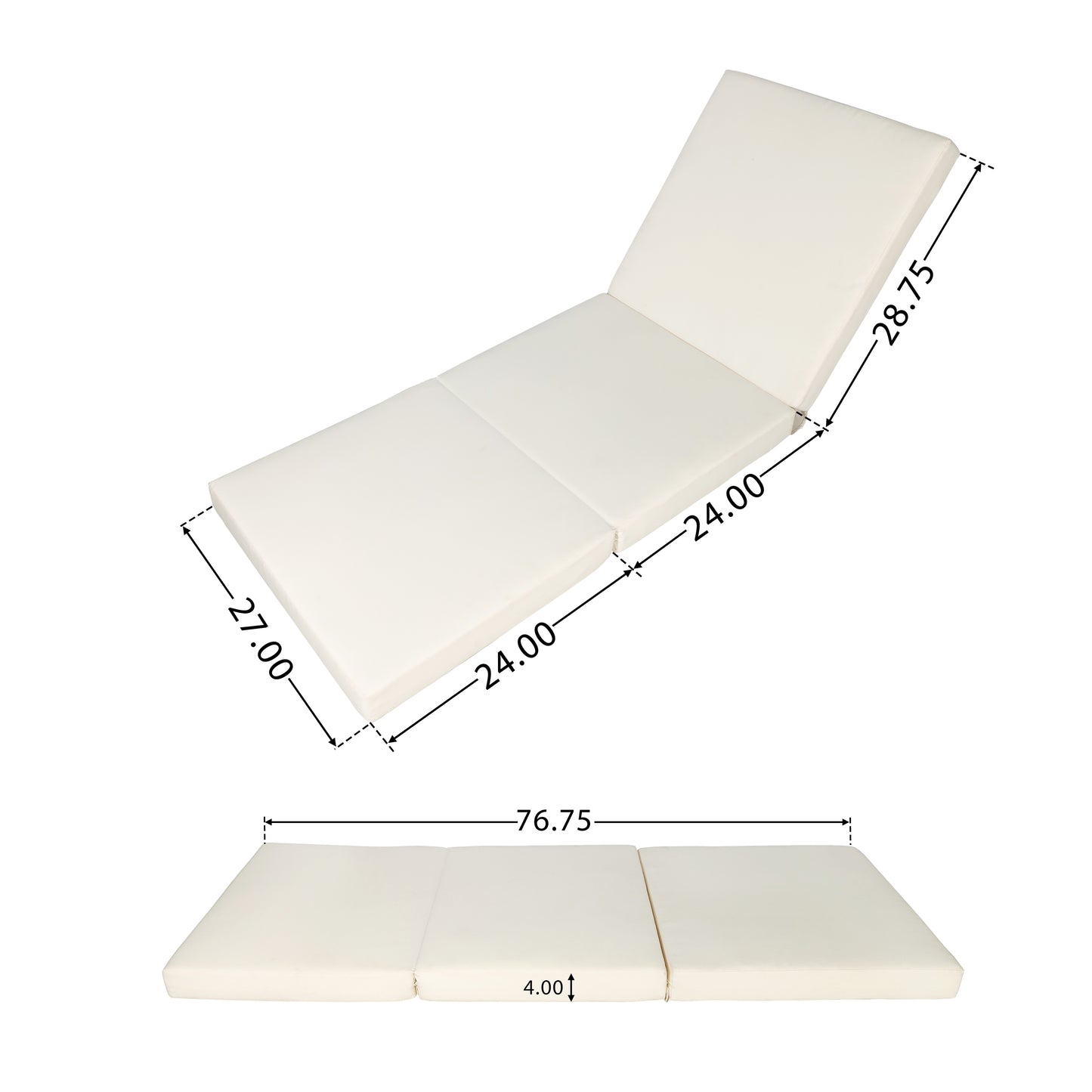 Lounge Chaise Set - Acacia Wood with Cream Cushion, 4-Position