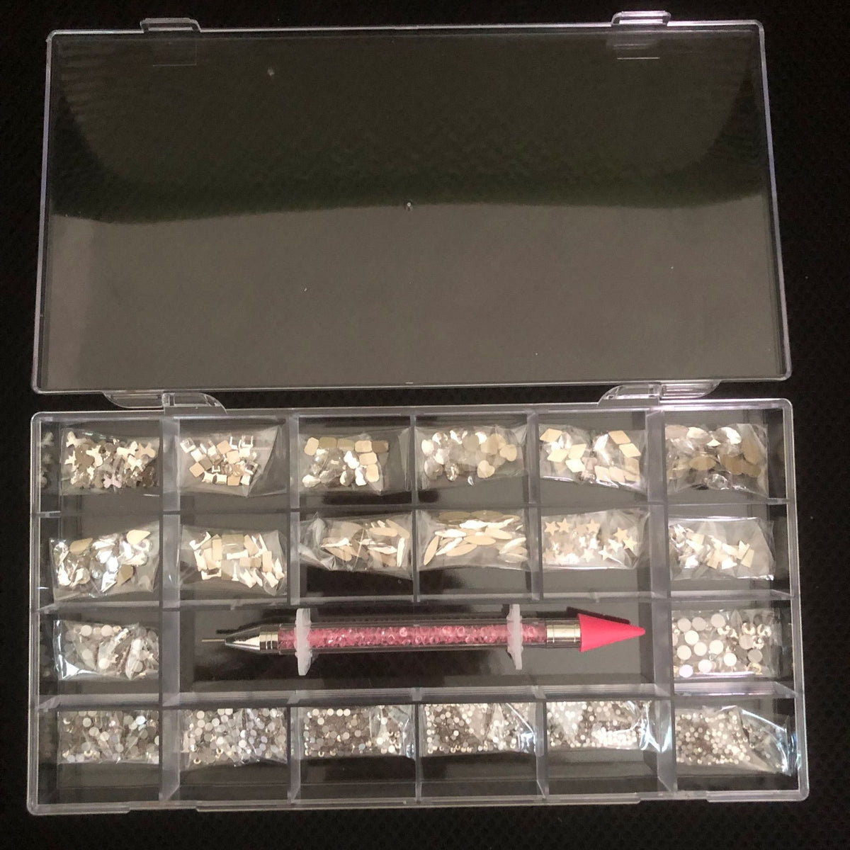 Nail Art Drill Kit with Glass Diamond Organizer Box