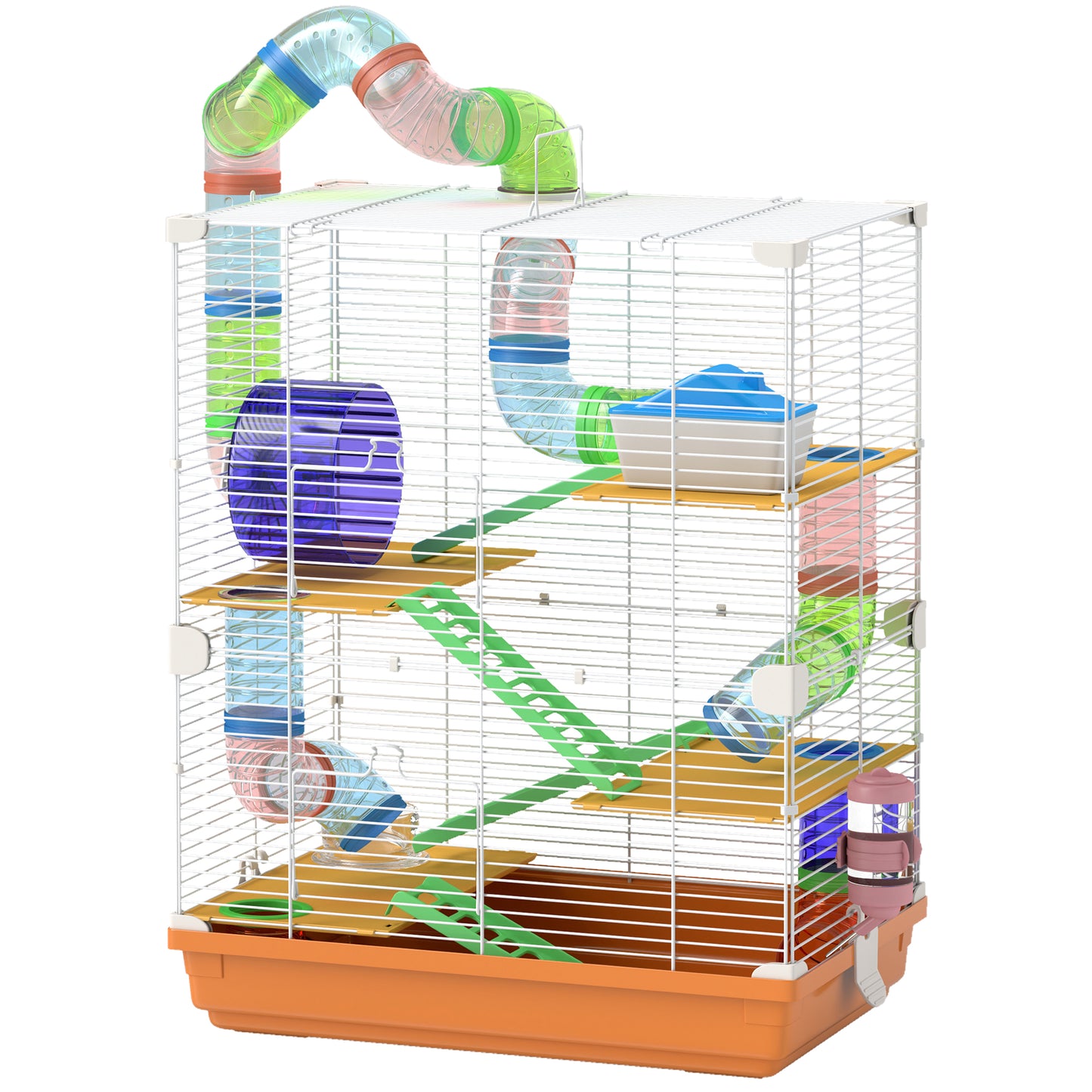 Portable Hamster Cage with Exercise Wheel 5 Tiers Travel Carrier - Orange