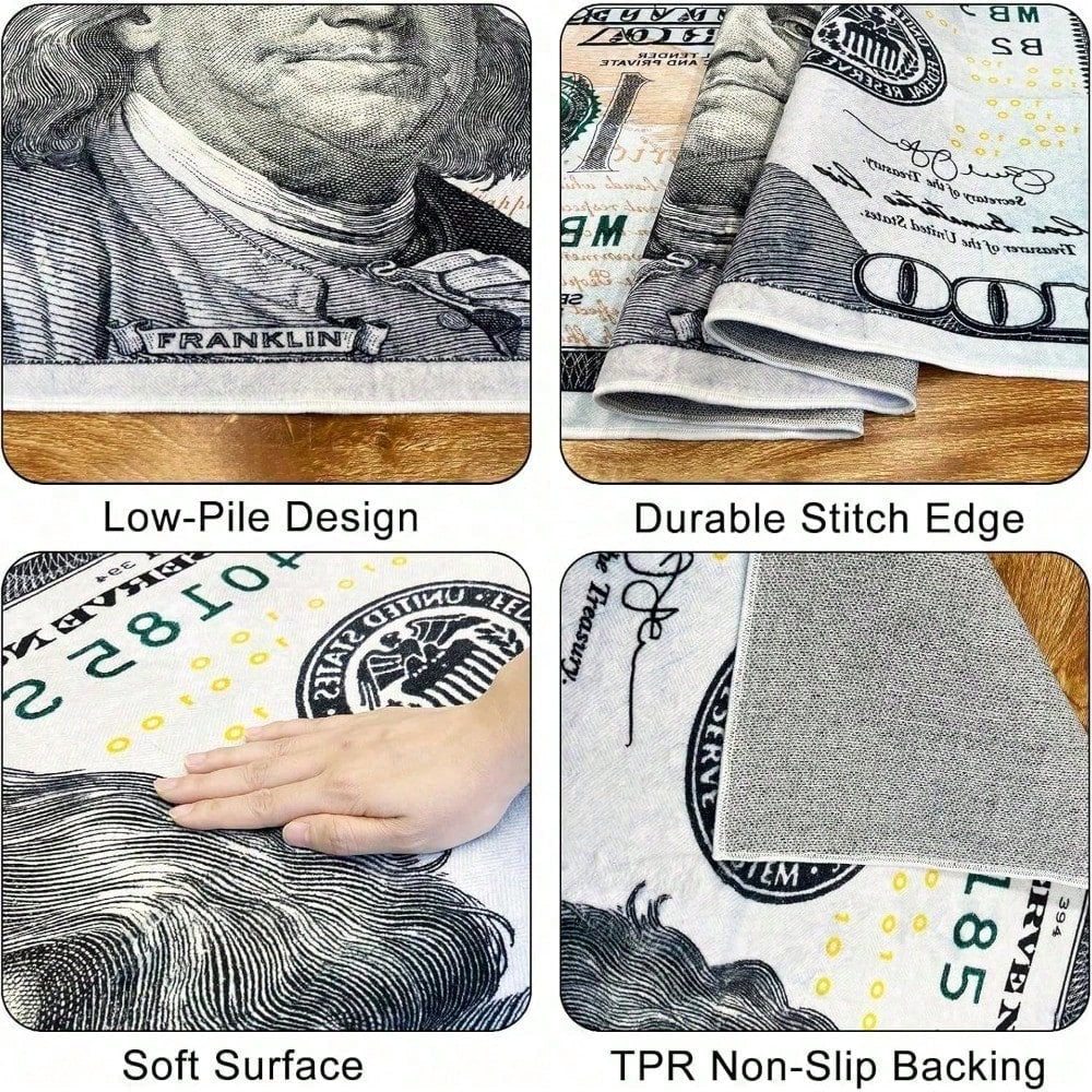 Currency Inspired Area Rug - Non-Slip Carpet for Living Room
