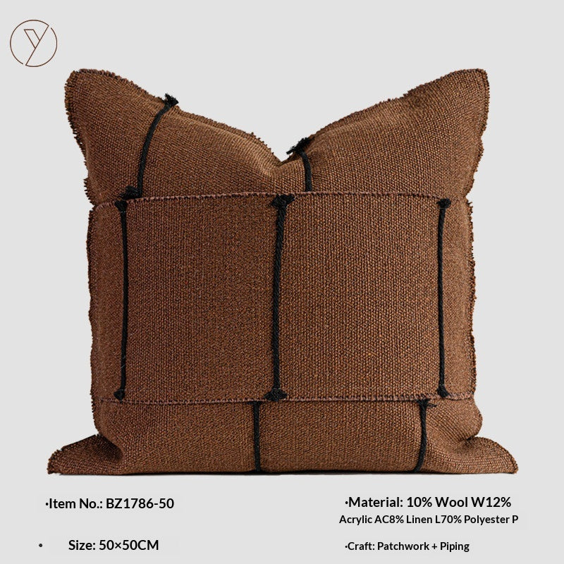 Handmade Patchwork Throw Pillow Set - Woven, Cotton & Linen Cushions for Sofa & Villa Decor