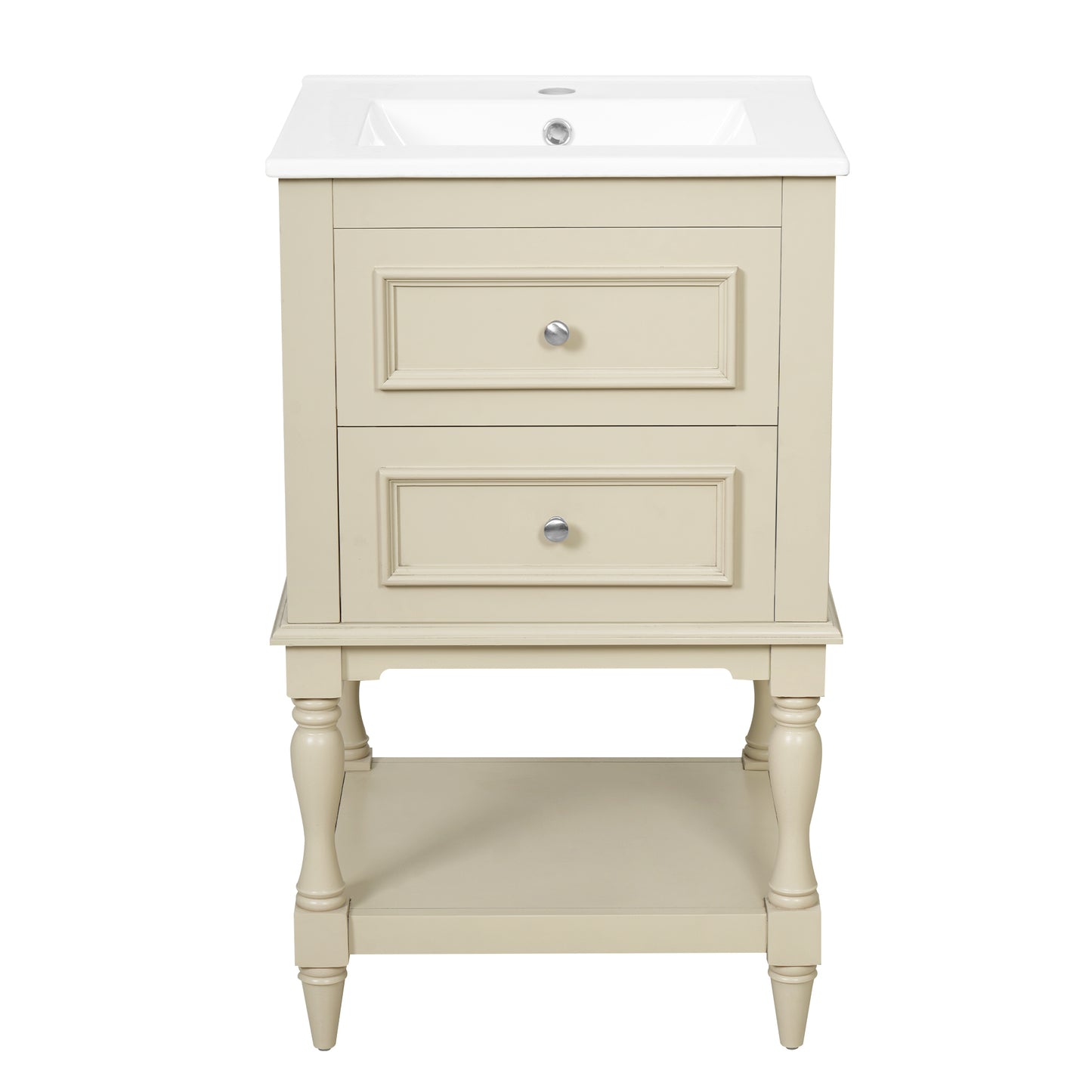 20'' Beige Bathroom Vanity with Ceramic Sink & 2 Drawers