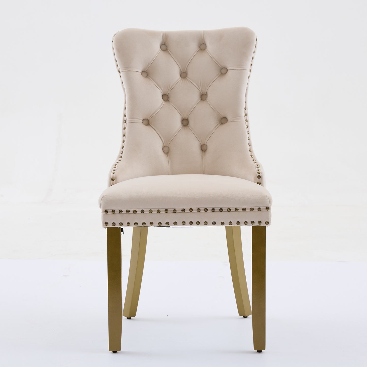 Mid-Century Modern Dining Chairs Set - Beige Velvet Upholstered