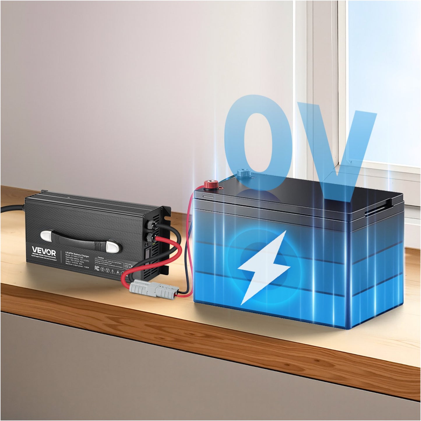 12V 80A Lithium Battery Charger for RV, LiFePO4, 14.6V, 4-Stage Smart Charger - Black