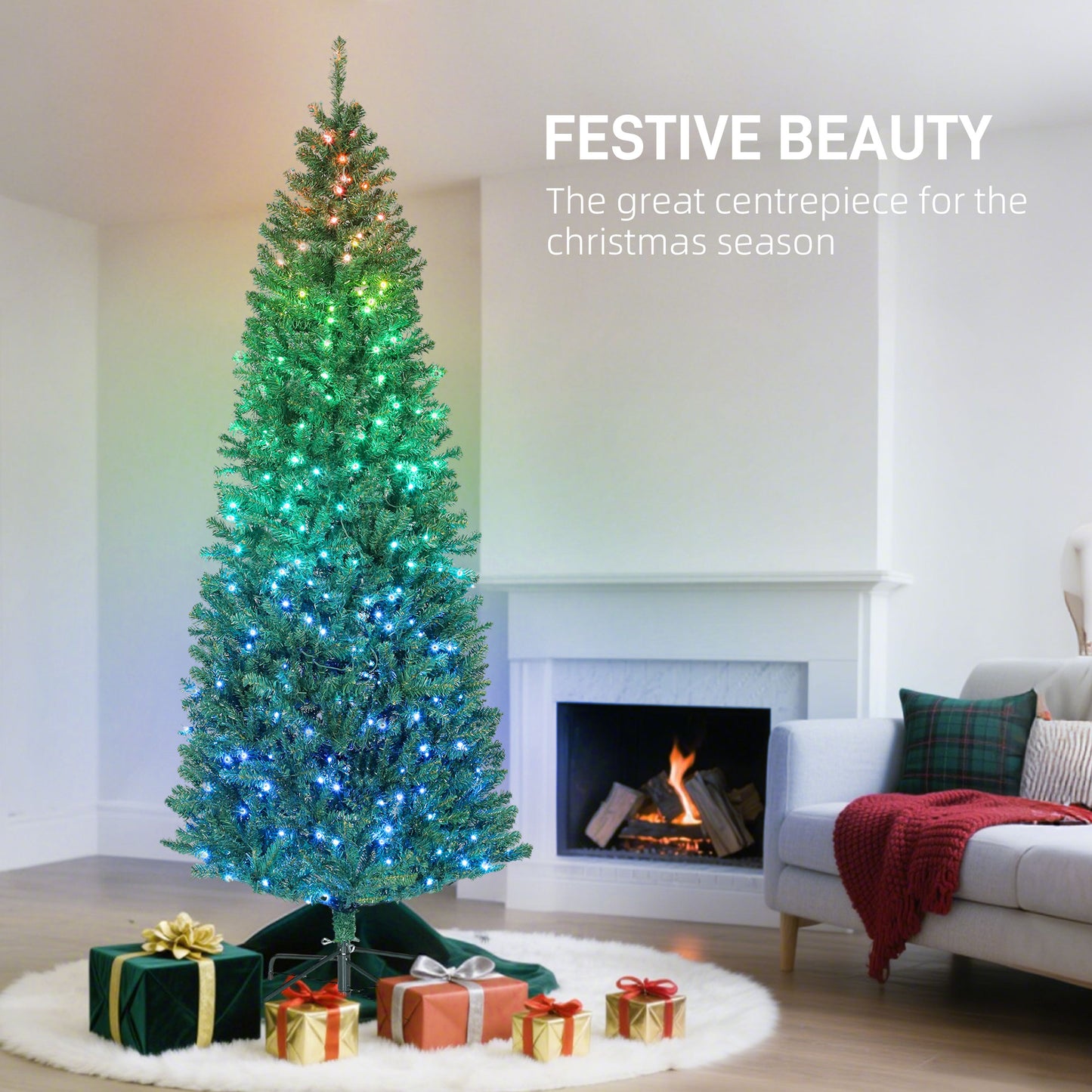 7ft Slim Artificial Christmas Tree with Colorful LED Lights & Remote