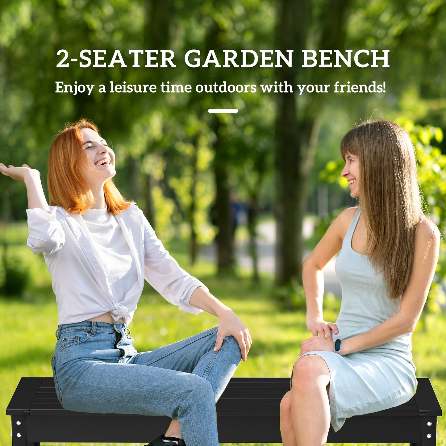 47" Backless Outdoor Bench - HDPE All-Weather Patio Seat - Black