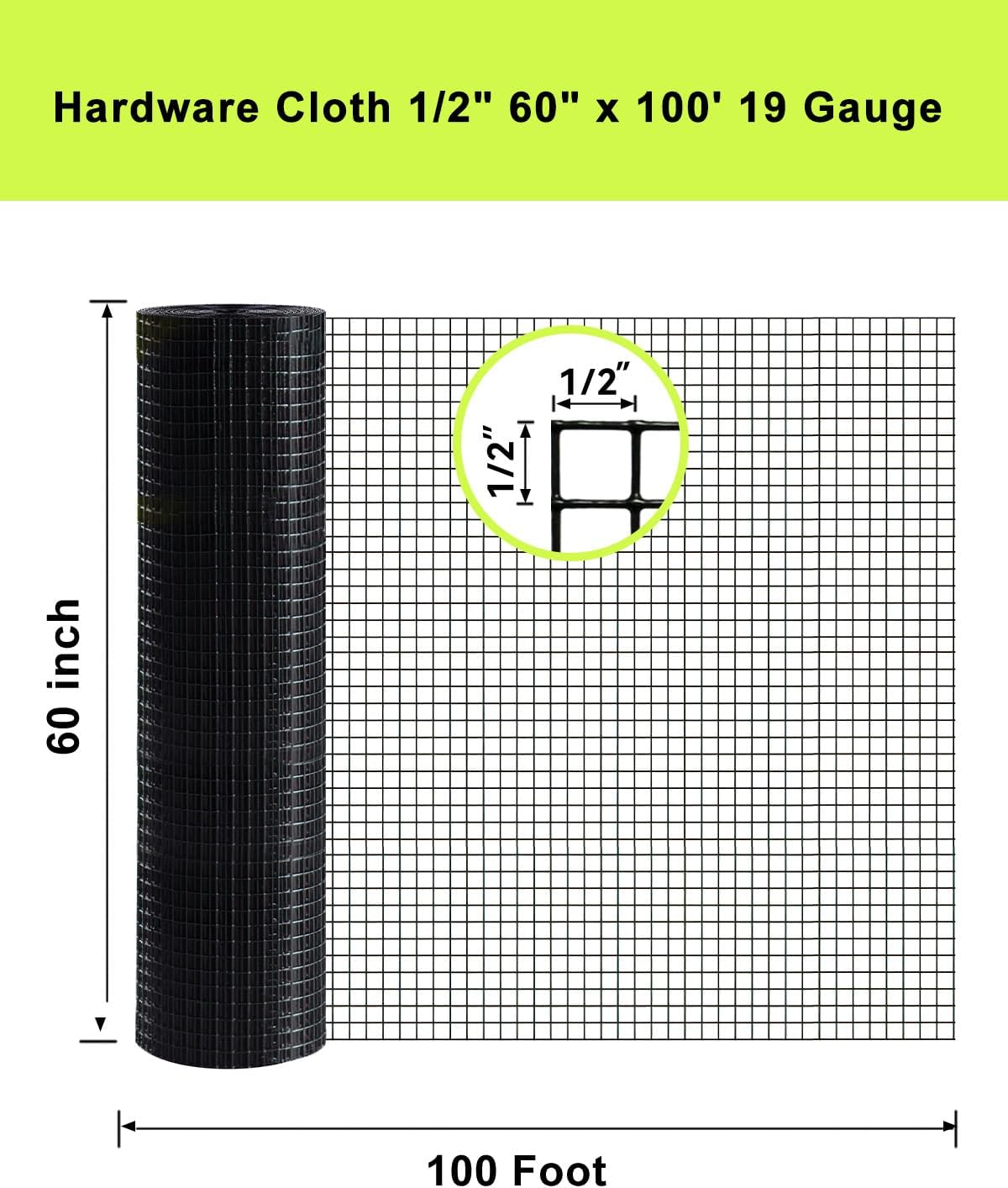 Black Hardware Cloth 5 Ft X 1 00 Ft, 19 Gauge 2 Inch PVC Vinyl Coated
