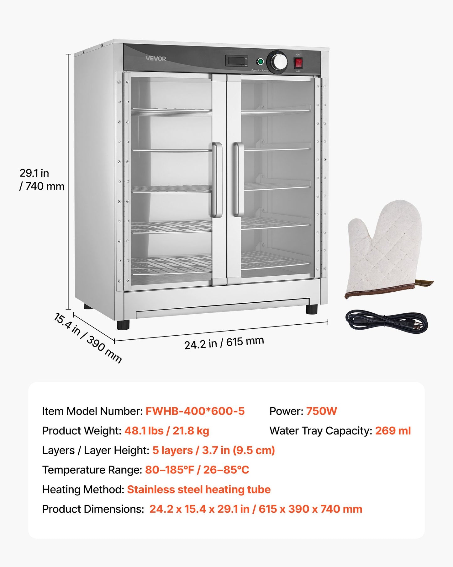 Electric Food Warmer Cabinet - 5-Tier Stainless Steel Warming Oven for Restaurant & Kitchen