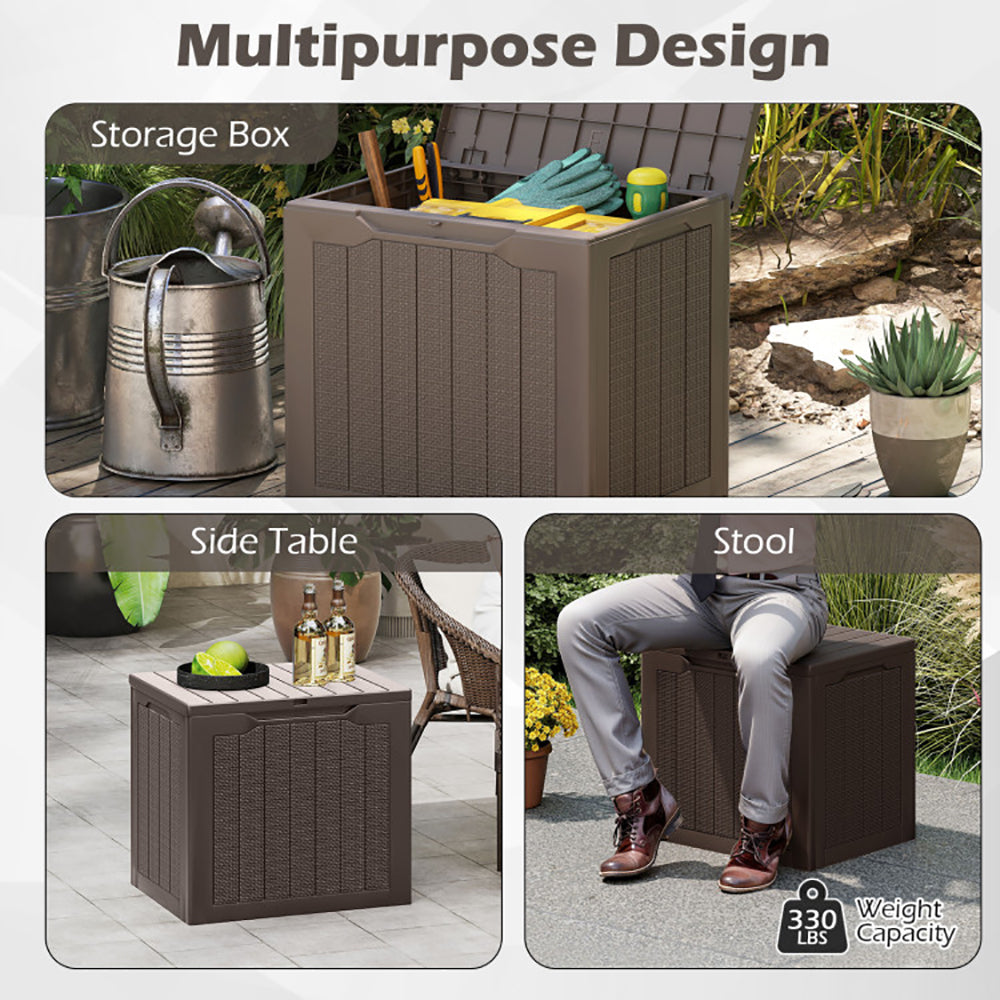 Outdoor Storage Box 25 Gallon Lockable Deck Bin with Wicker Texture
