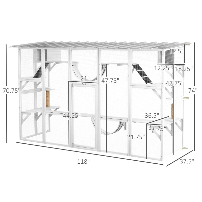 Large Outdoor Cat Window Box with Shelves & Bridges - Weather-Resistant Pet Enclosure