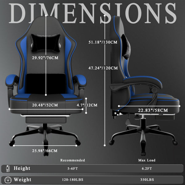 Ergonomic Gaming Chair with Footrest and Pocket Springs